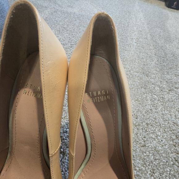 Stuart Weitzman Women's Peach Peep-Toe Heels- Nude & Lime - Picture 2 of 11